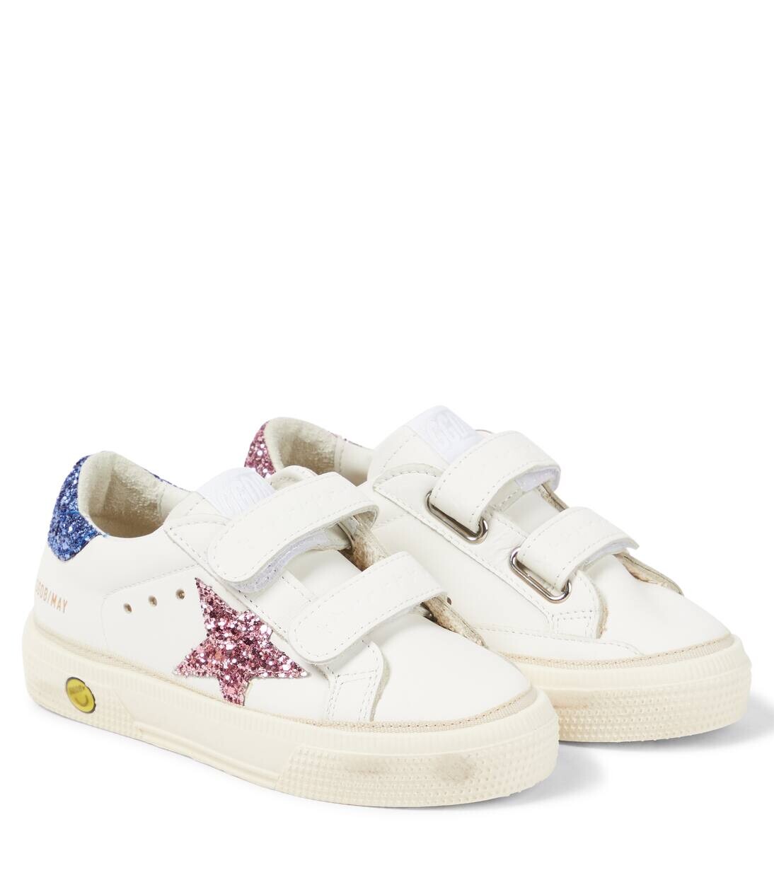

Кроссовки из блестящей кожи May School Golden Goose Kids, цвет white/light blue/pink