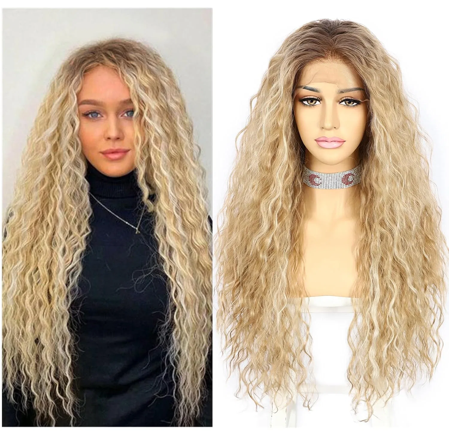 Кудрявый парик на кружевной основе «Lace Front Wig» 66 см, блонд с мелированием от Sapphirewigs Sapphirewigs, Ombre Blonde