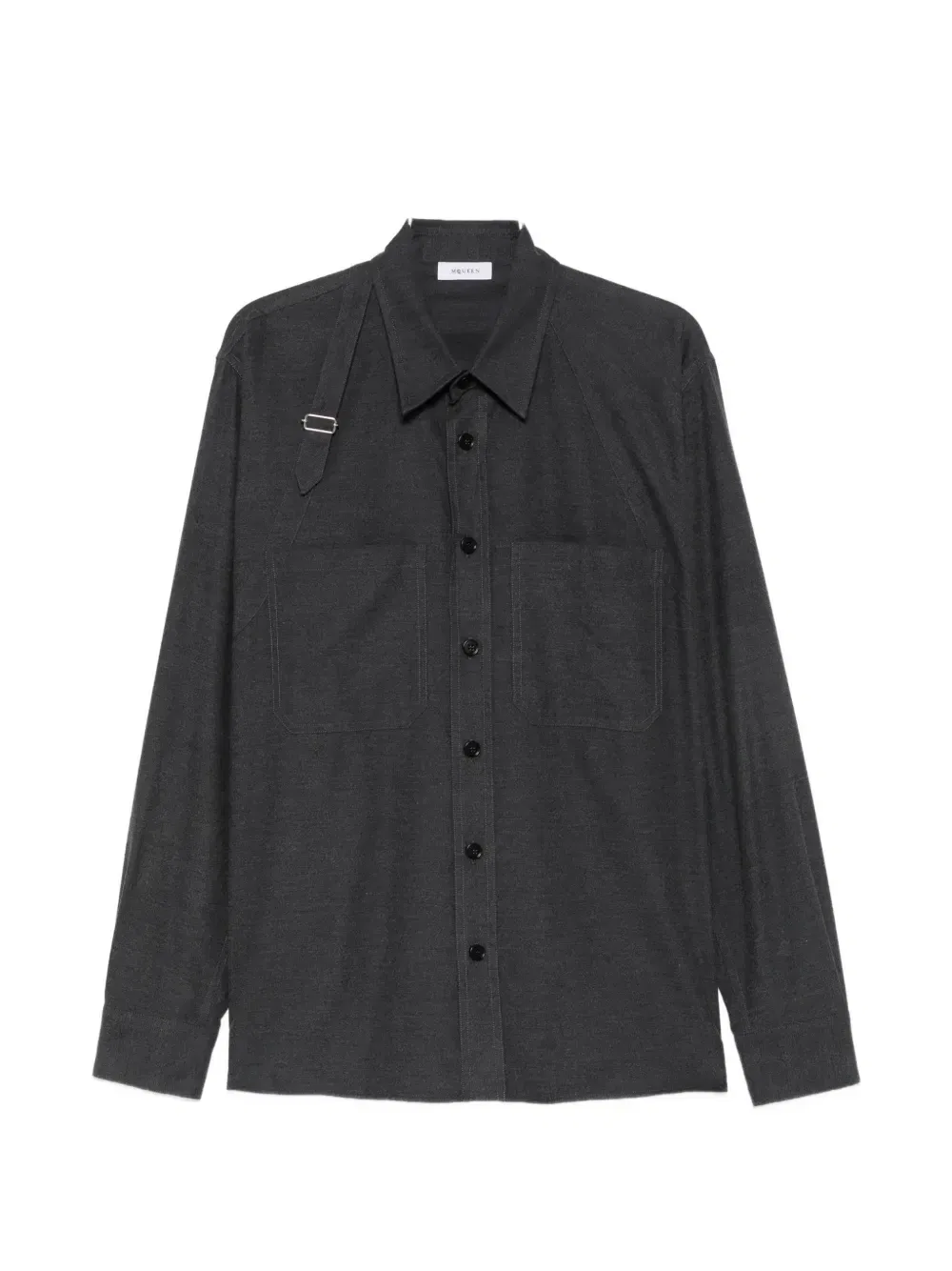 Рубашка-overshirt с детальной упряжью и накладными карманами Alexander McQueen, серый