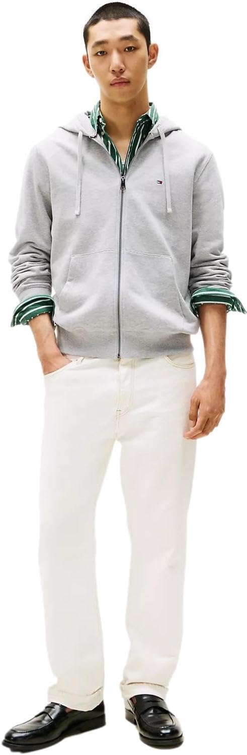 Мужская толстовка с капюшоном на молнии TOMMY HILFIGER Signature из флиса, коллекция 2025 года, Grey Heather. — фото 3