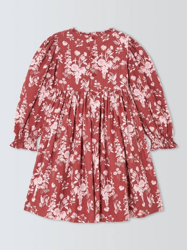 Детское платье с цветочным принтом и сборкой John Lewis Heirloom Collection, Red — фото 4