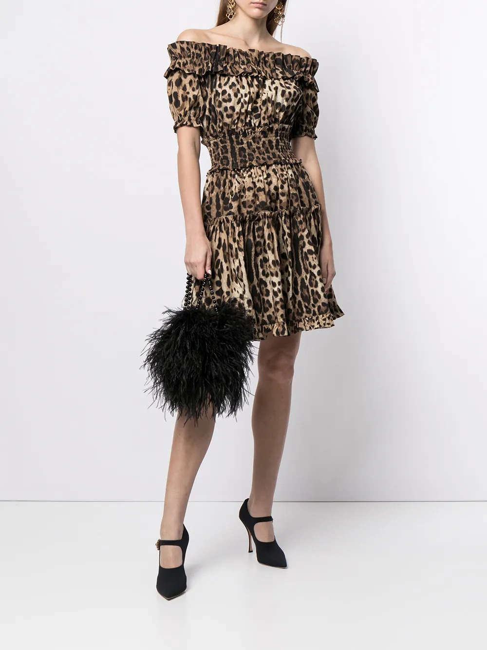 Короткое платье с леопардовым принтом Dolce & Gabbana, коричневый — фото 2