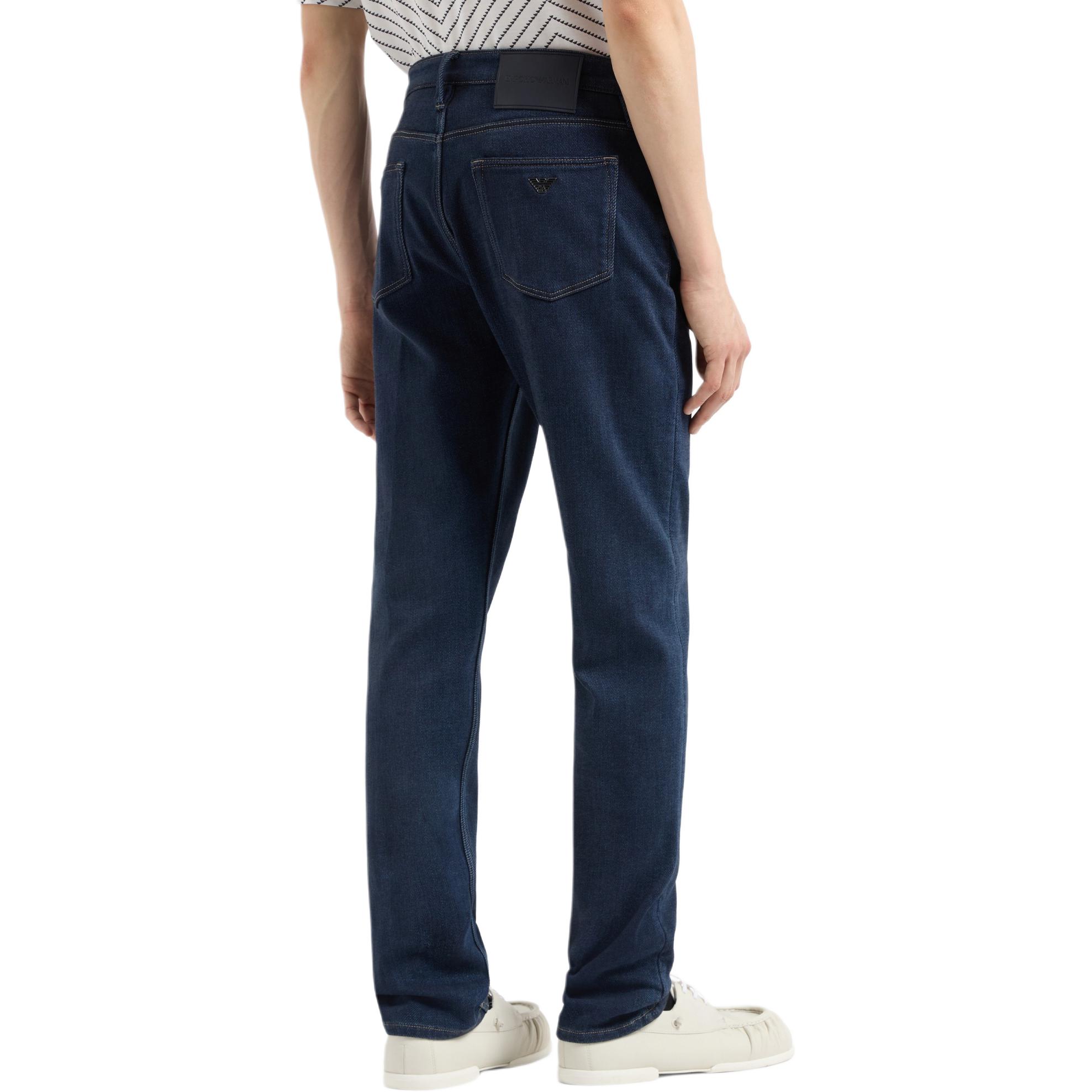 J75 Slim fit джинсы из мягкого денима с флисовой подкладкой EMPORIO ARMANI, синий — фото 4