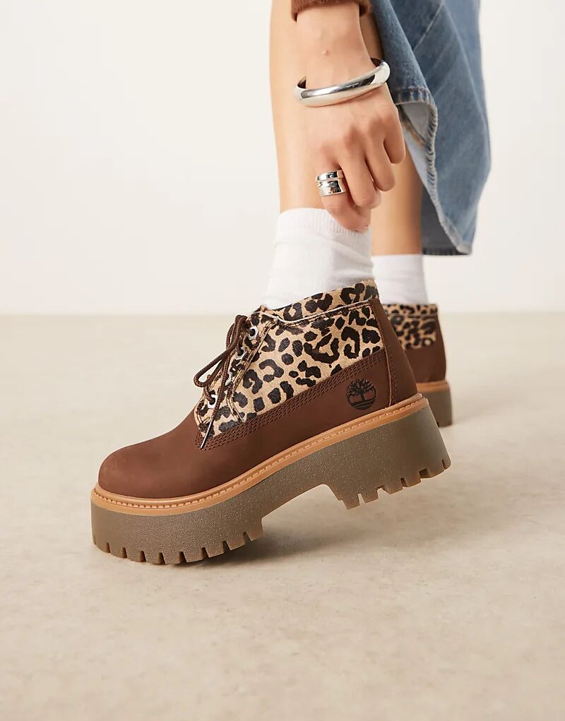 Ботинки Timberland Stone Street Nellie с леопардовым принтом, коричневый — фото 4