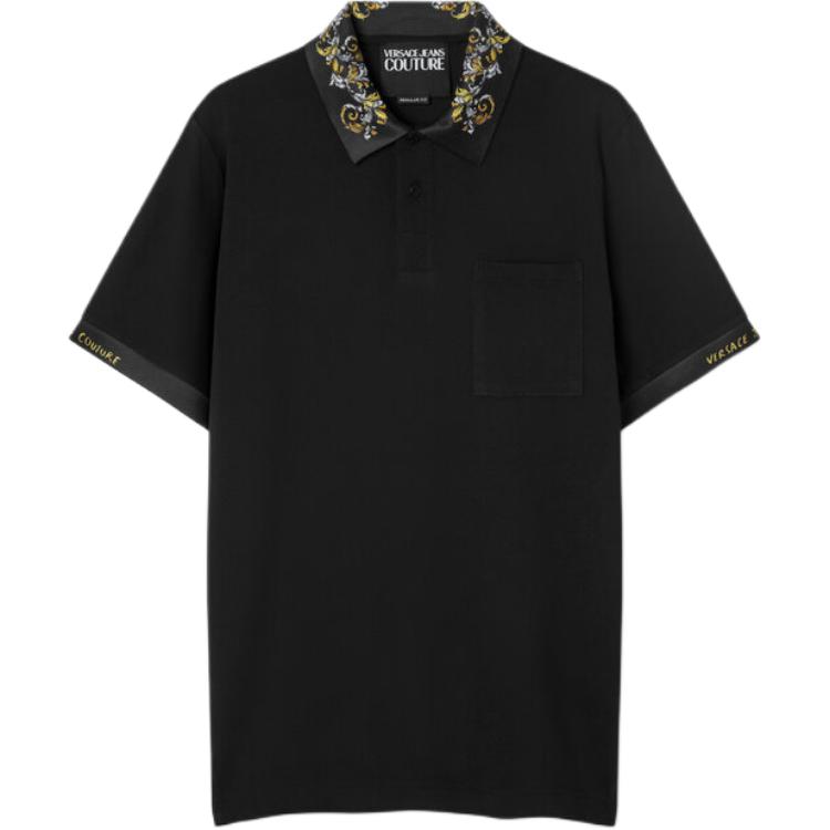 

Рубашка поло с джинсовыми деталями barocco VERSACE, черный