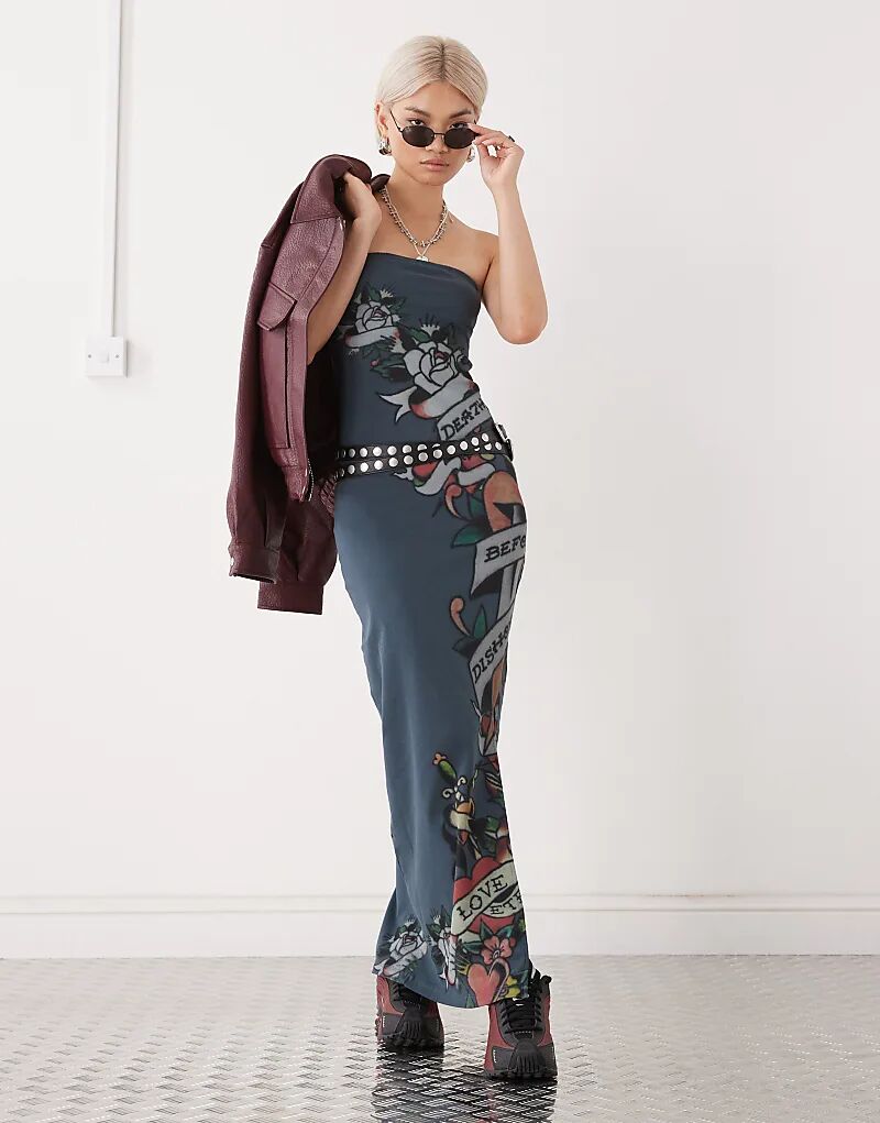 

Платье-бандо с надписью Ed Hardy в антрацитовом цвете