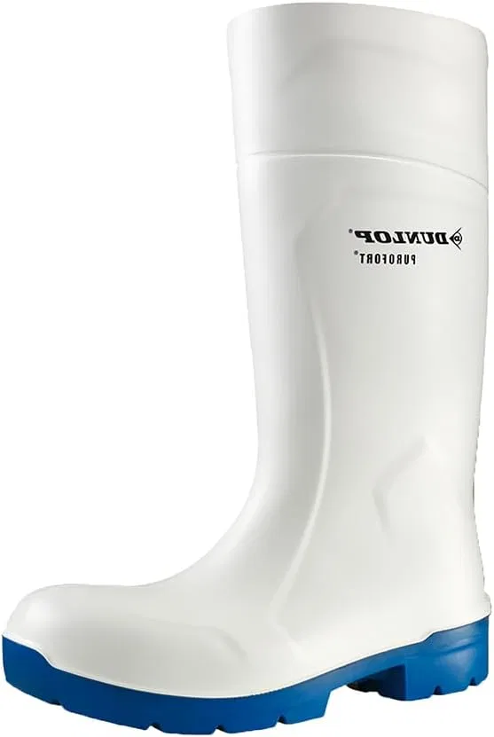 Рабочие ботинки DUNLOP FoodPro Purofort Multigrip для мужчин и женщин - Водонепроницаемые, со стальным носком - Утепленные/с подкладкой - Химически стойкие и противоскользящие - Сине-белые - Размеры 36-49