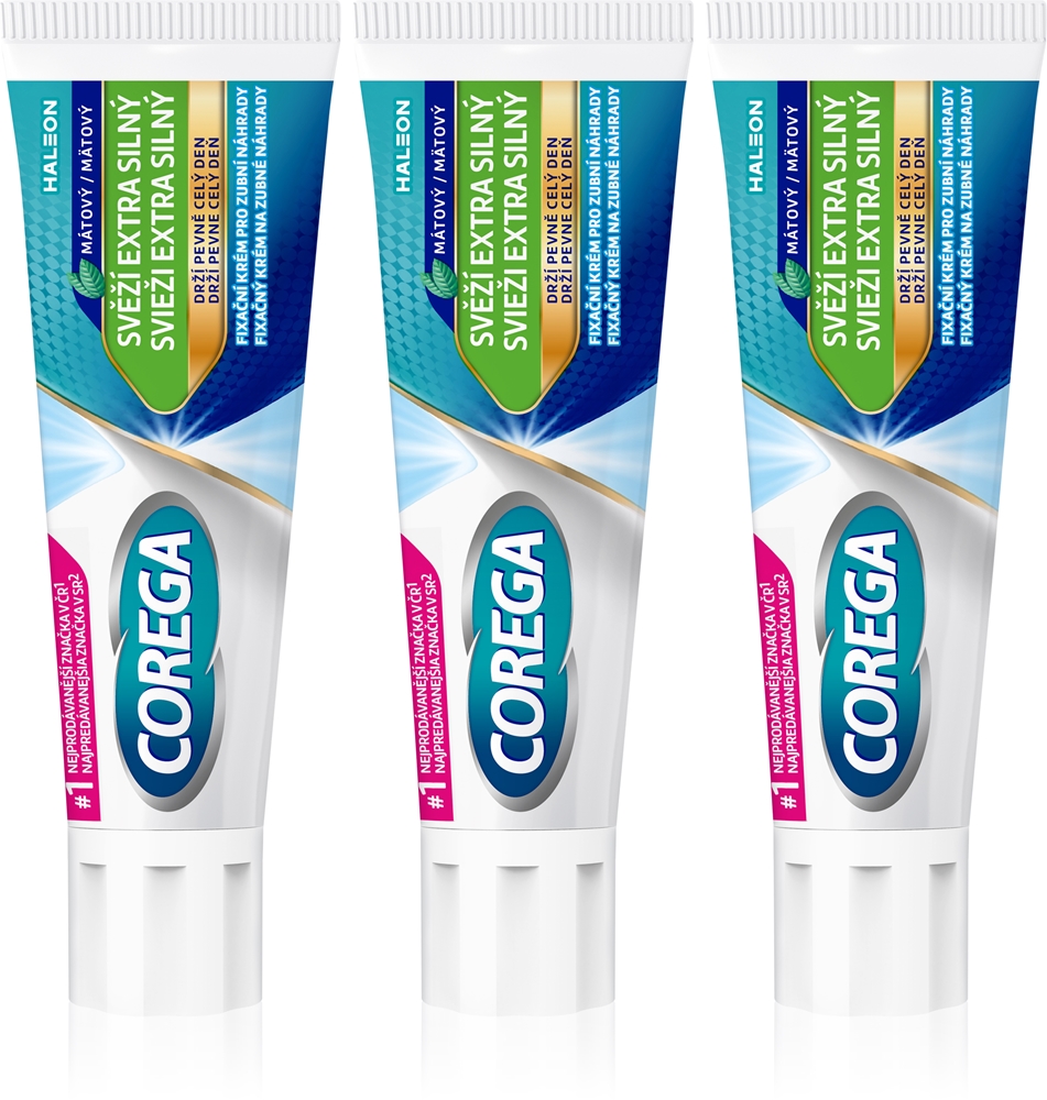 

Свежий сверхпрочный клей для зубных протезов Corega, 3× 40 гр