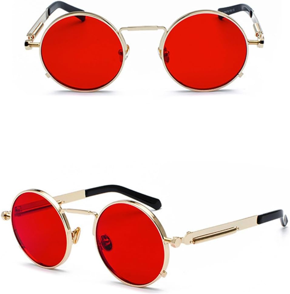 

Мужские солнцезащитные очки в стиле стимпанк с металлической оправой, ретро-винтаж, круглые, черные, с защитой от УФ-излучения UV400 (золотые с прозрачными красными линзами, один размер) YASHUNJIA, Gold With Clear Red