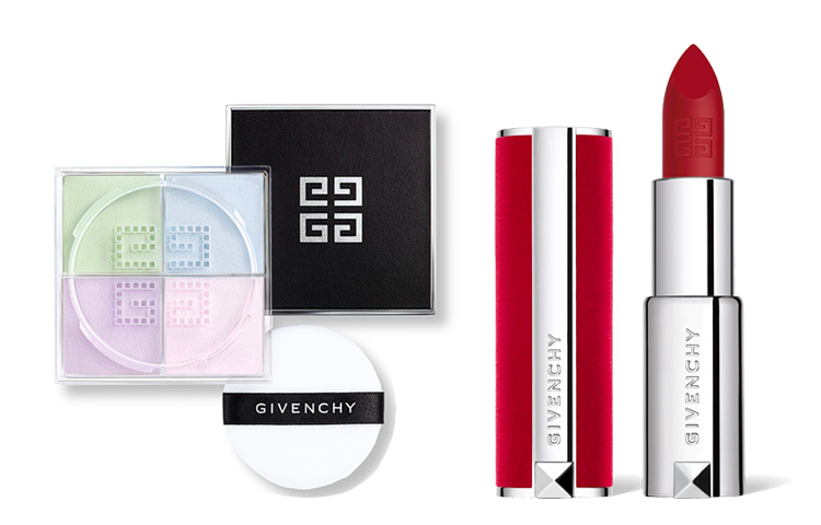 Givenchy Набор косметики с рассыпчатой пудрой на четыре отсека и помадой red velvet, легко растушевывается, естественный вид — фото 2