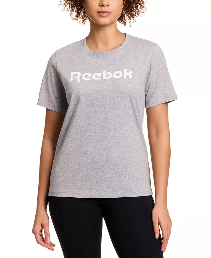 

Женская хлопковая футболка с логотипом и принтом Crewneck Reebok, серый
