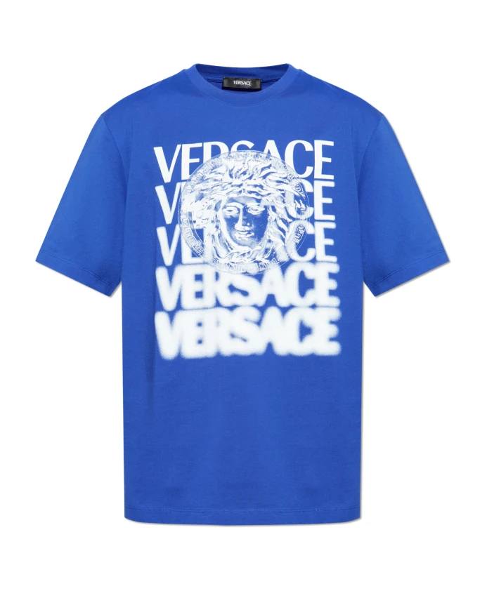 

Футболка с принтом логотипа Versace, синий
