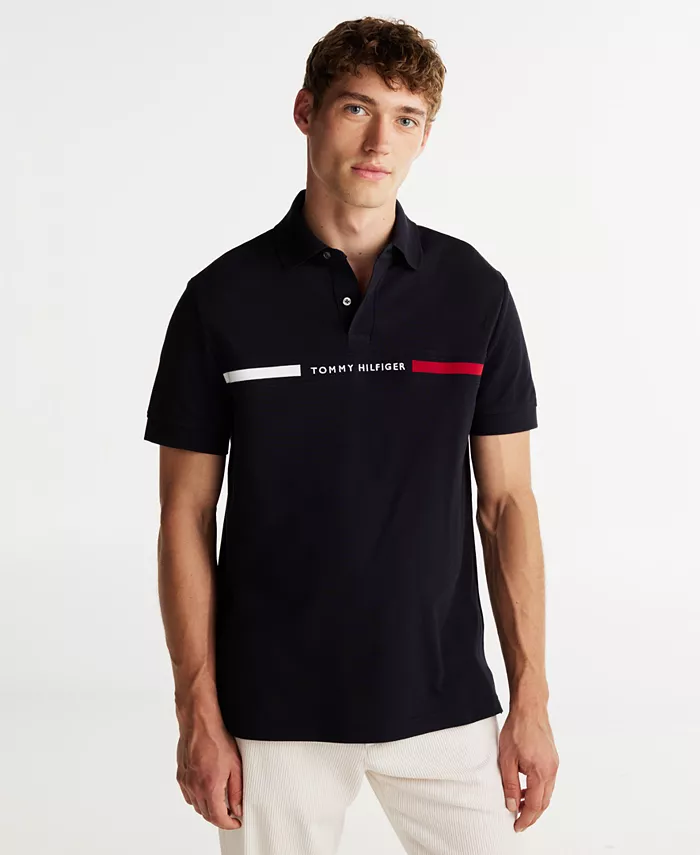 

Мужская поло с коротким рукавом и вышитой полосой на груди Tommy Hilfiger, синий