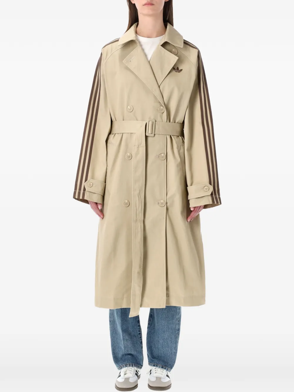 

Пальто с поясом в полоску Adidas, бежевый