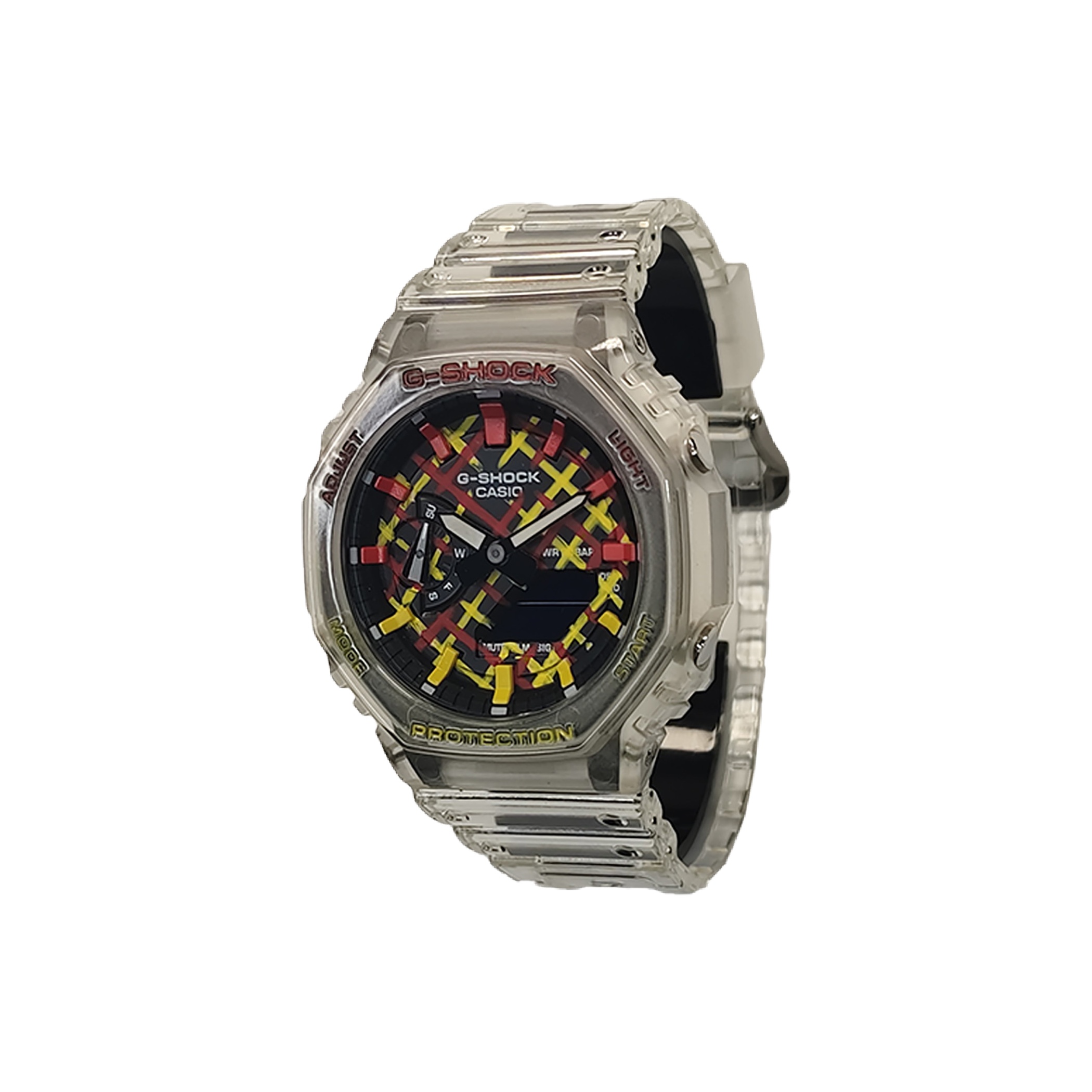 

CASIO Часы Men Liquid Crystal/Analog Dual Display Series Red Watch, Icy Clear Stripes Red Yellow