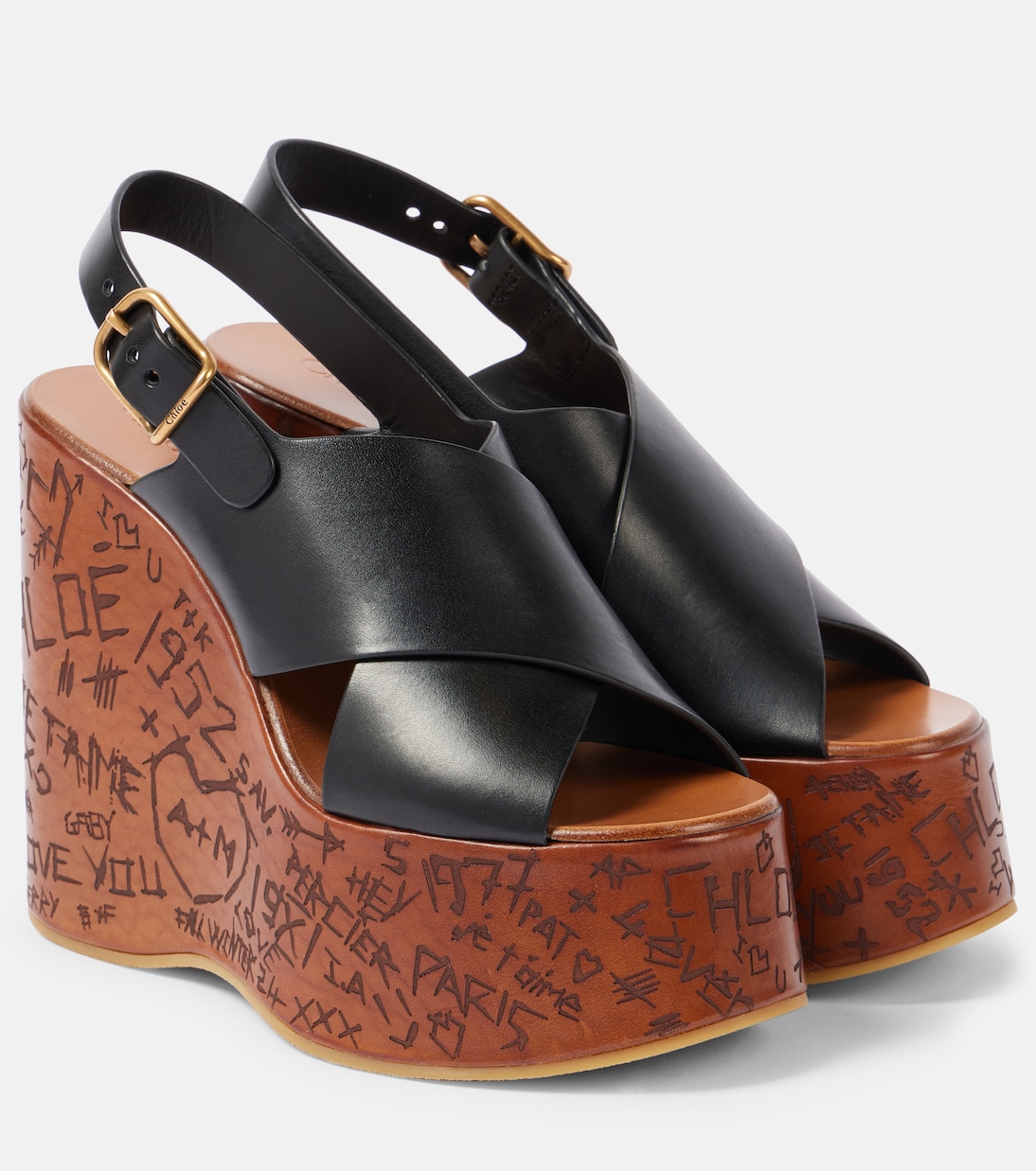 Макси кожаные сандалии на платформе Chloé, черный