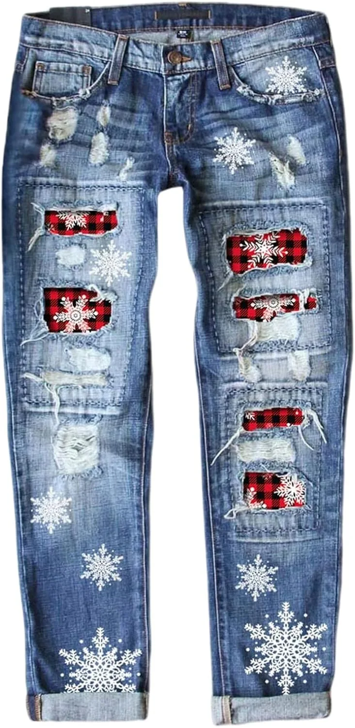 

Женские рваные джинсы Boyfriend с заплатками