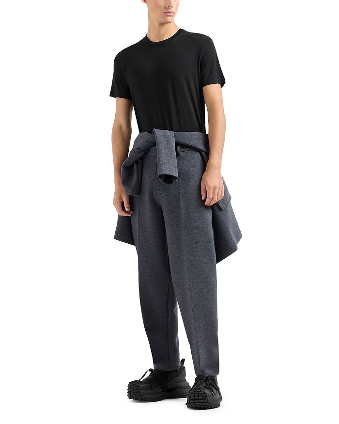 Emporio Armani Slim Fit Эластичная футболка с короткими рукавами и круглым вырезом с логотипом, черный — фото 2