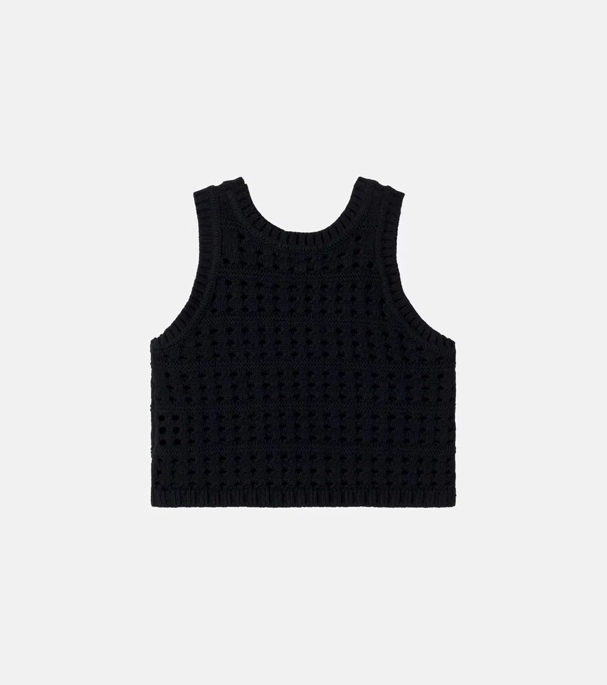Вышитая вязаная хлопковая майка Stella McCartney Kids, черный — фото 2