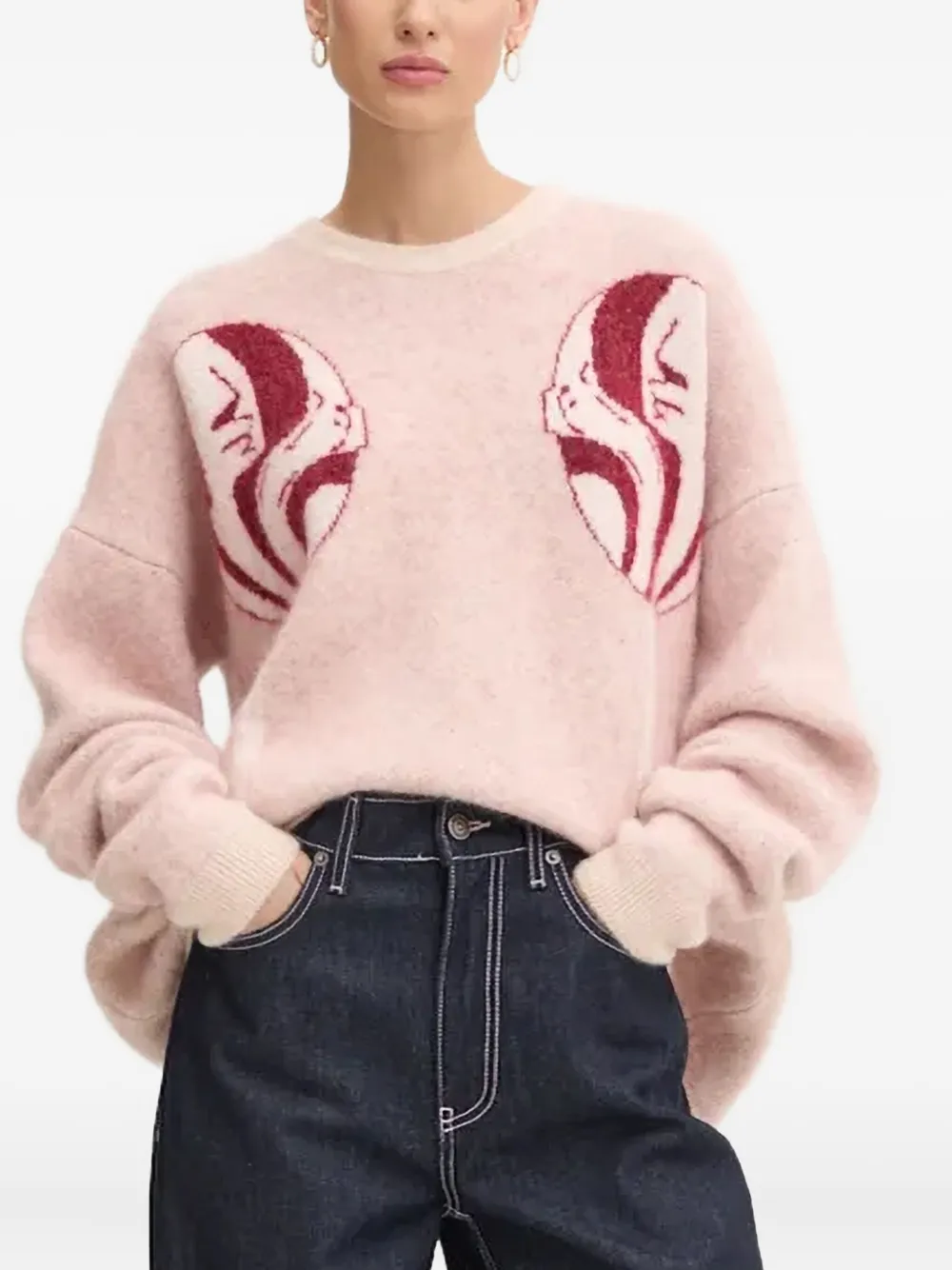 

Свитер с отделкой в рубчик и вышивкой Fiorucci, розовый