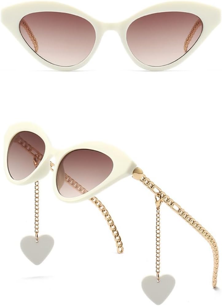 

Винтажные маленькие солнцезащитные очки «кошачий глаз» для женщин, роскошные очки с классической цепочкой и подвеской в ​​виде сердца, защита от УФ-излучения UV400 UATXTAU, 8