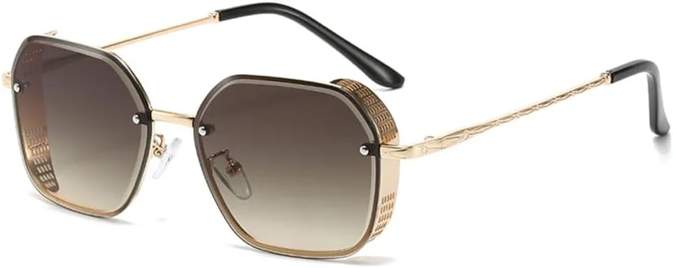 

Солнцезащитные очки UV400 с градиентными линзами в стиле панк и металлик, для женщин и мужчин, для бега и занятий спортом на открытом воздухе UYPTK, Gold-brown