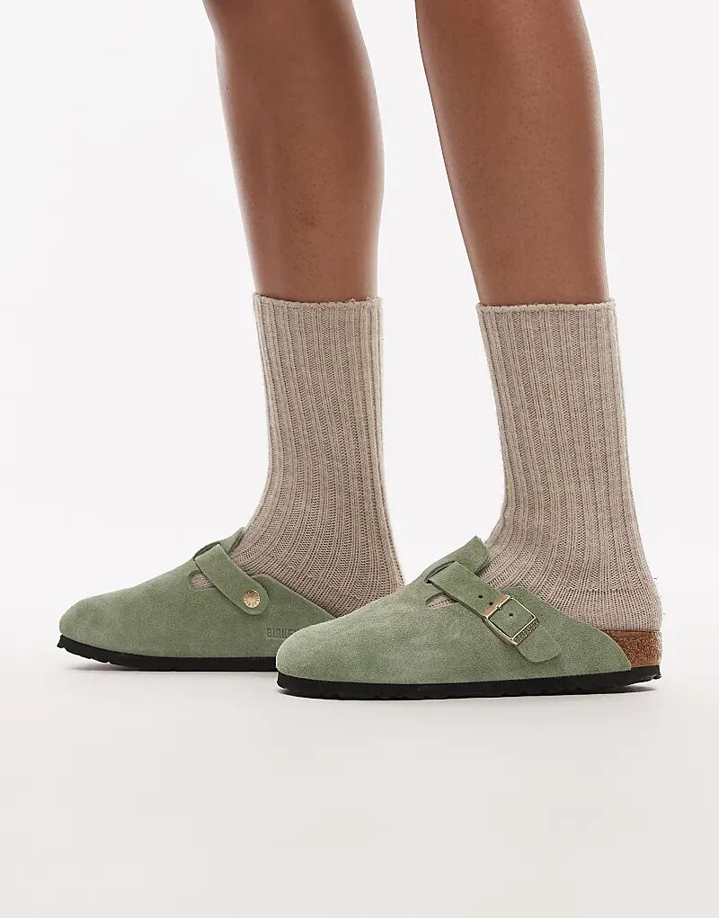 Сабо Birkenstock Narrow Fit Boston из замши цвета зеленого чая — фото 3