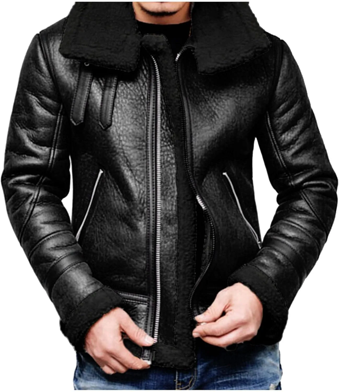Куртка B3 Bomber из овчины с меховым воротником Generic, черный