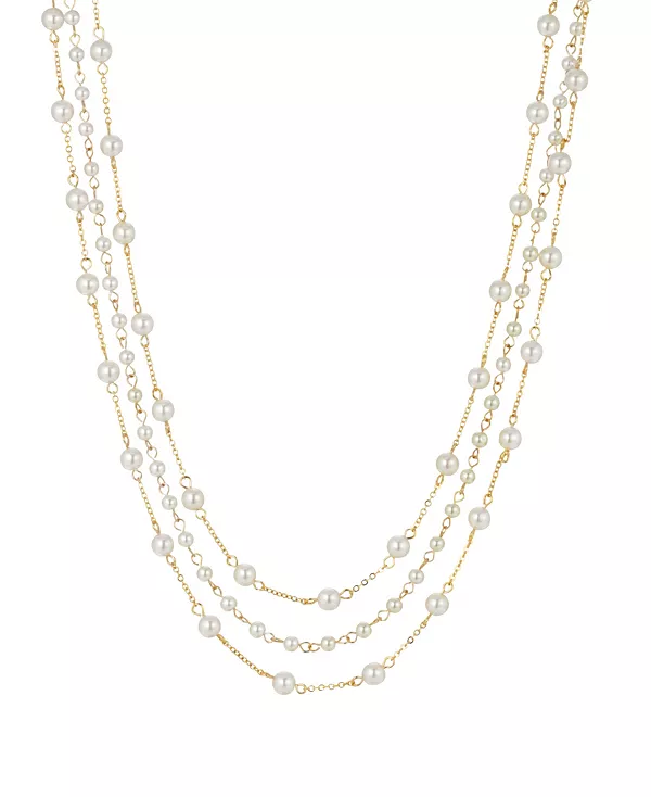 

Женское ожерелье из трех нитей искусственного жемчуга золотистого оттенка 2028, white