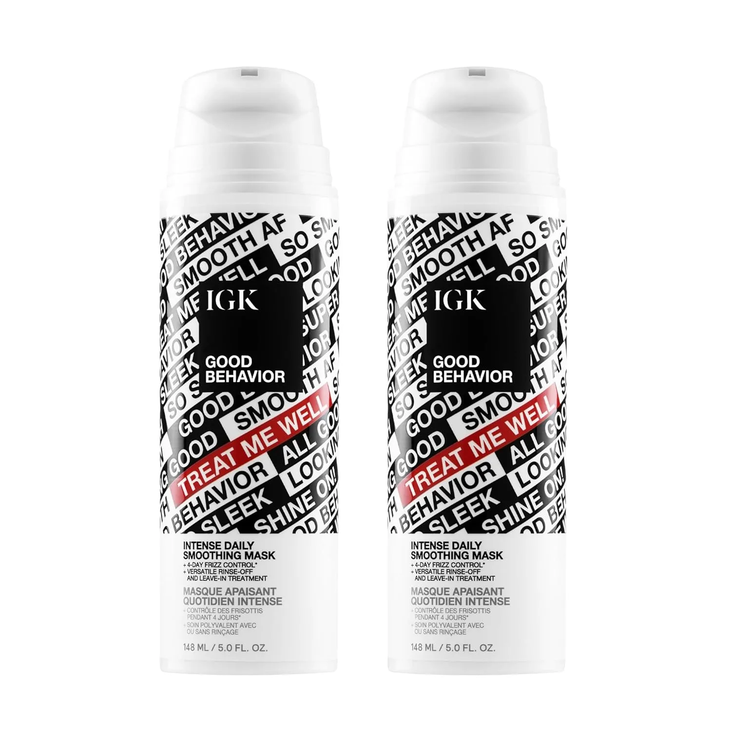IGK Good Behavior Intense Daily Smoothing Mask 2 шт - несмываемый или смываемый уход - контроль надфризом на 4 дня - Vegan & Cruelty-Free