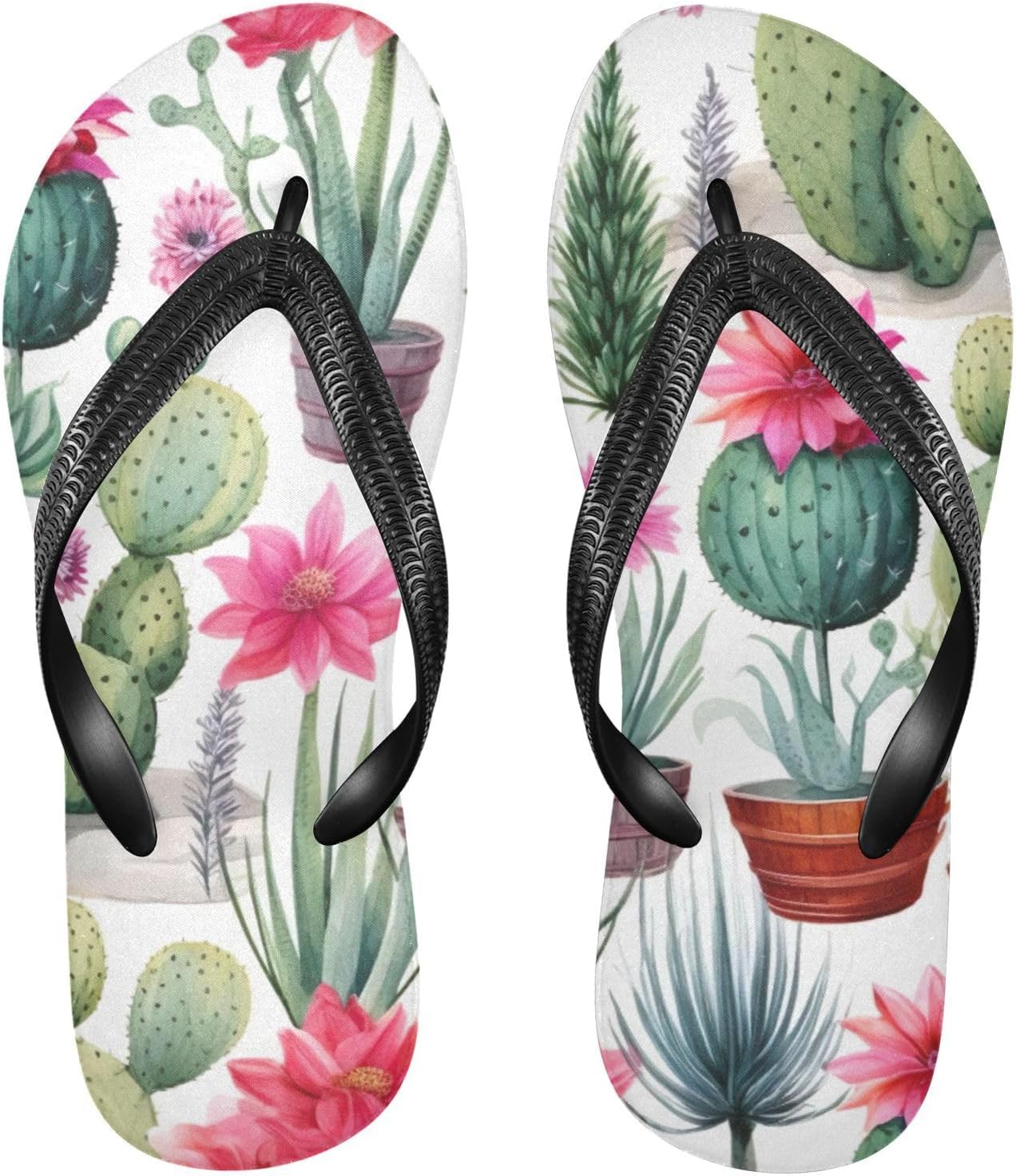 

Шлепанцы с цветочным рисунком кактусов, пляжные летние повседневные сандалии для женщин и мужчин, обувь для душа, размер XS Kfbe, Cactus Flowers