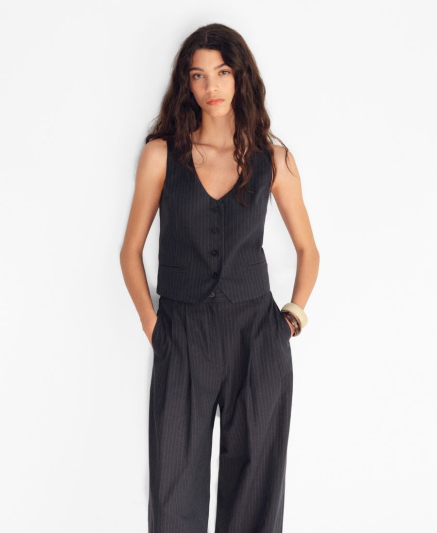 

Женский жилет из льняной смеси для костюма MANGO, Navy