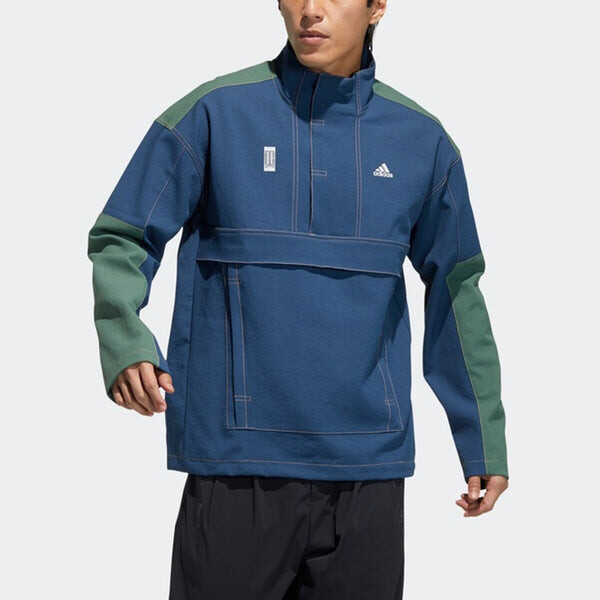 Куртка adidas Wj Anorak Colorblock Casual Sports Stand Collar Half Zipper Jacket Navy Blue, синий — фото 2