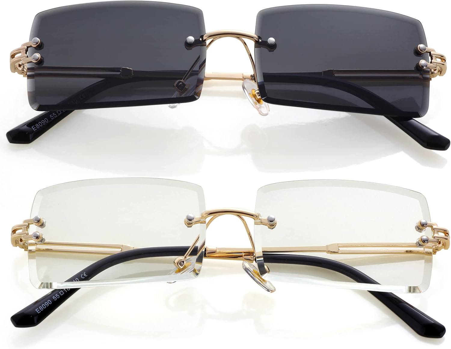 

Солнцезащитные очки без оправы прямоугольной формы Kursan для мужчин и женщин, маленькие солнцезащитные очки без оправы с защитой от УФ-излучения UV400, Two Pack (Grey + Clear)