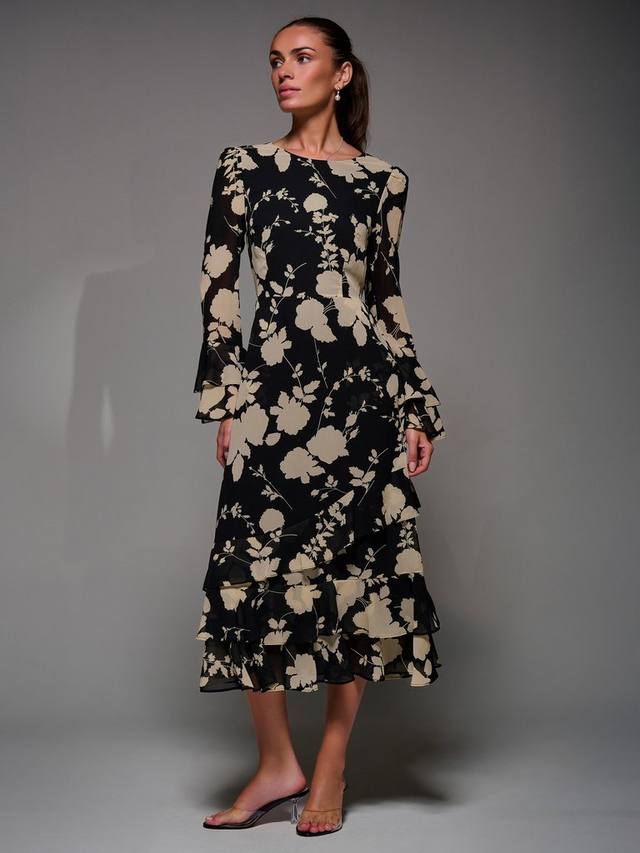 

Платье из шифона с рюшами Jolie Moi, Black/Beige