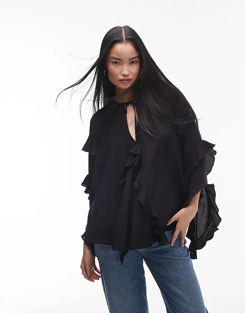 

Ультра женственный топ с оборками черного цвета Topshop