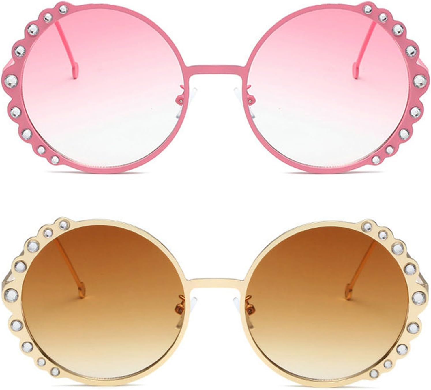 

Willochra — круглые солнцезащитные очки ручной работы для женщин, современные солнцезащитные очки с бриллиантами и стразами, винтажные модные хрустальные солнцезащитные очки, 2pcs-brown&pink