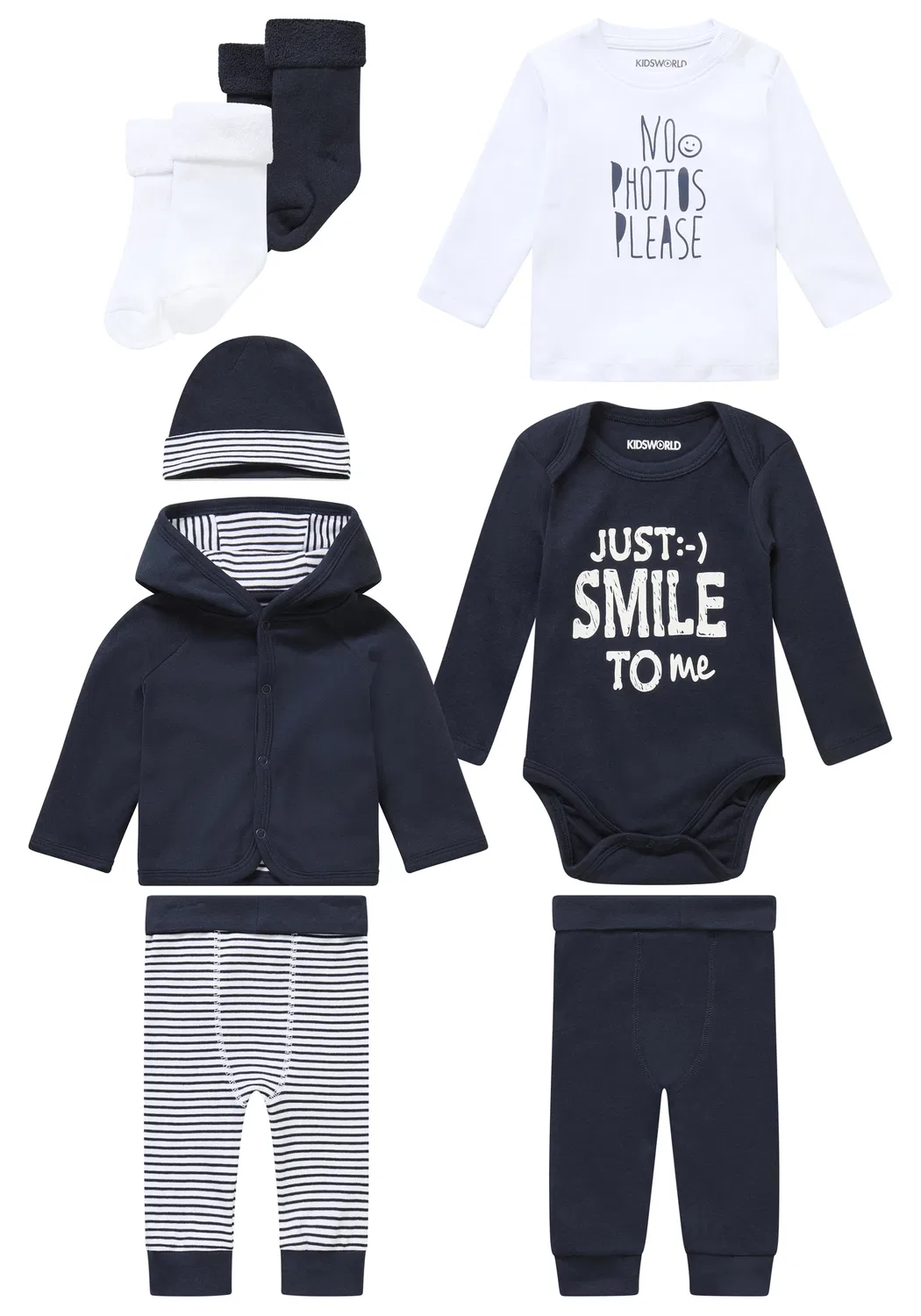 Набор боди, стартовый набор, Kidsworld, marine-weiß