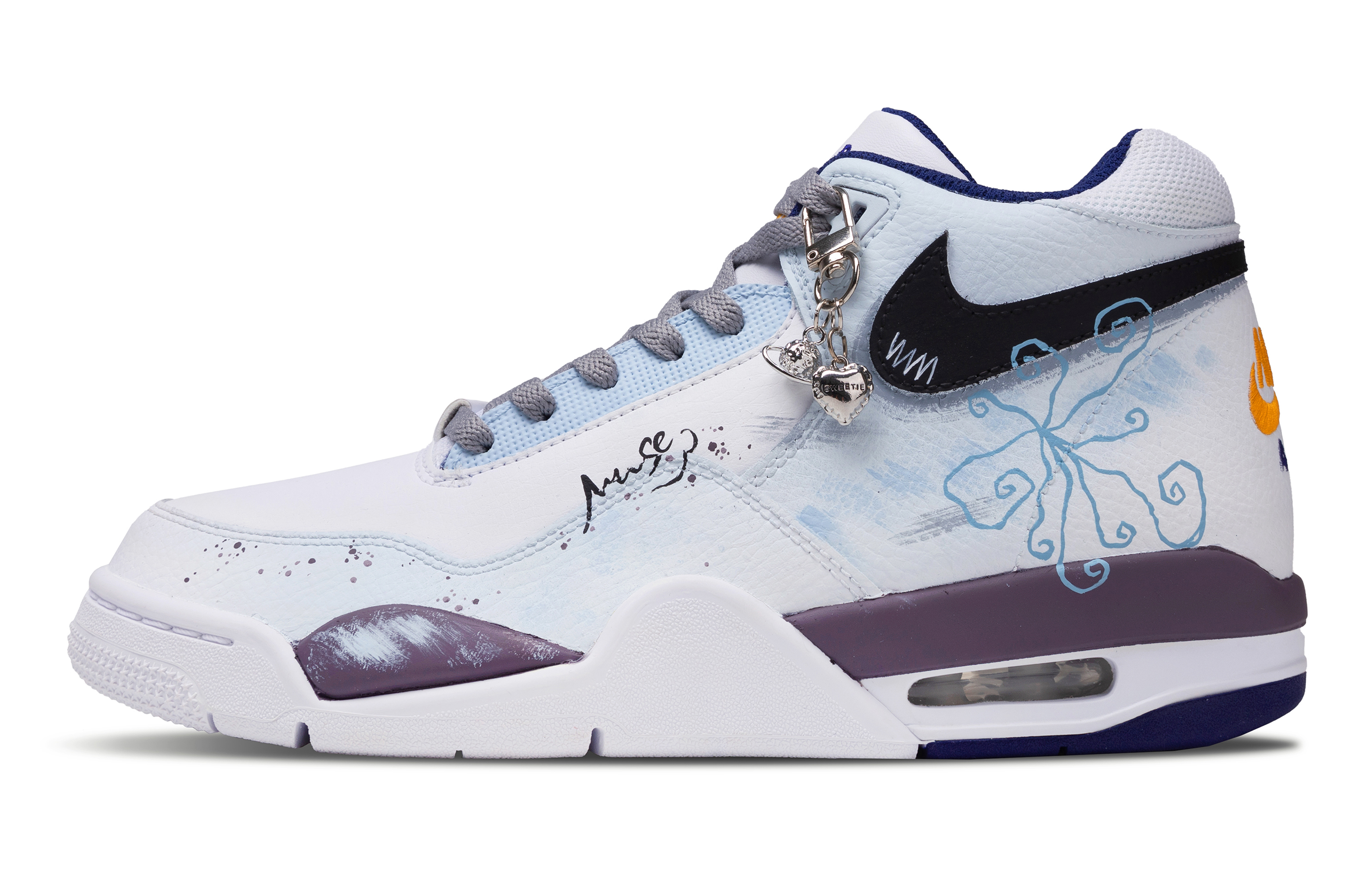 

Nike Баскетбольные кроссовки Flight Legacy Mandala с нескользящей подошвой, износостойкие, винтажные, среднего размера, белые, синие