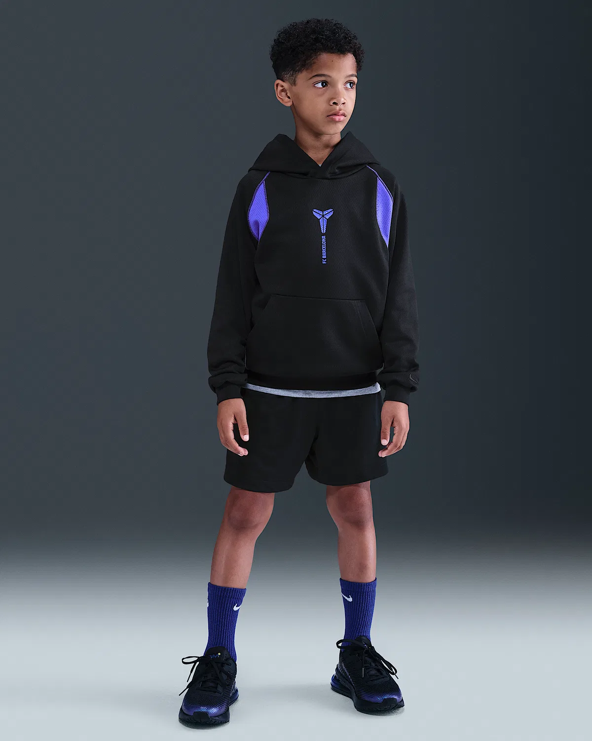 Детские футбольные шорты Kobe Dri-FIT FC Barcelona Away, Black/Persian Violet/Black