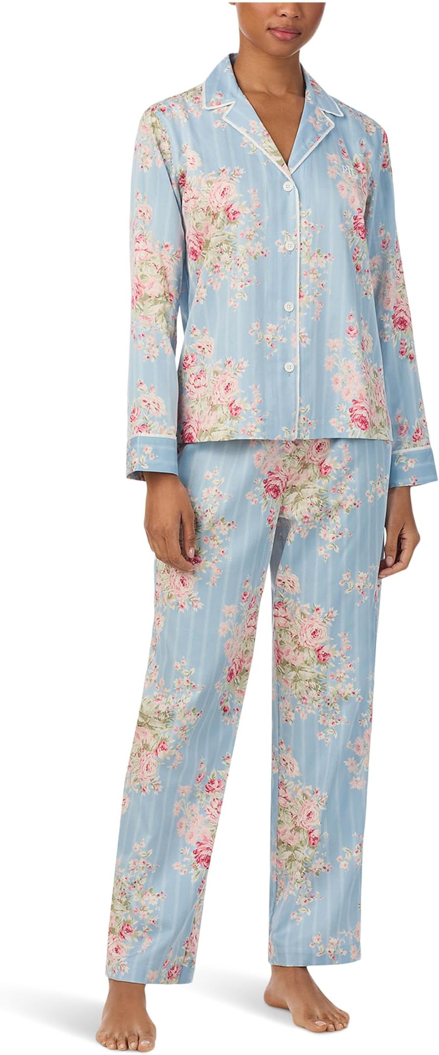 

Пижама Lauren Ralph Lauren Woven Long Sleeve Notch Long Pj Set, цвет Blue Floral