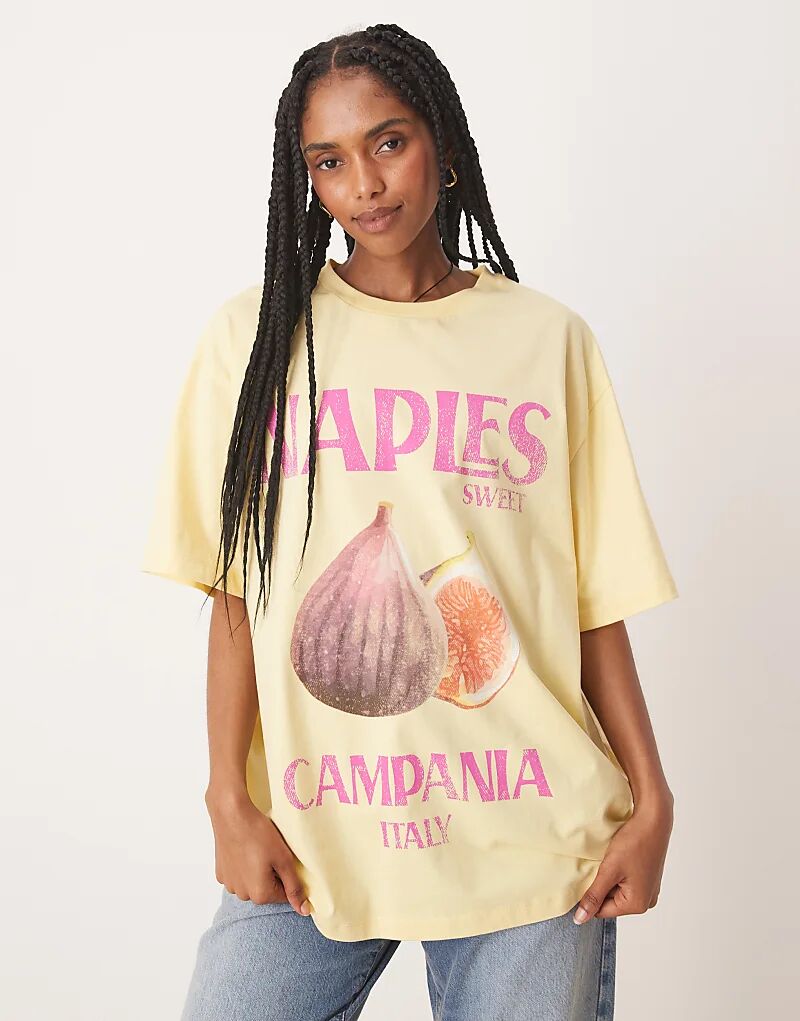 

Футболка ASOS DESIGN свободного кроя с изображением неаполитанской фиги желтого цвета