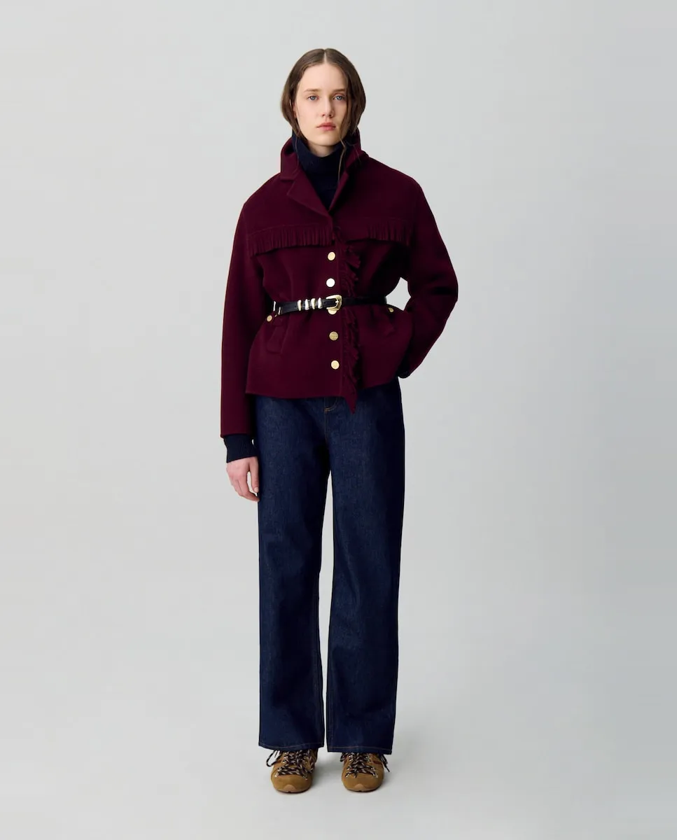 

Женское короткое шерстяное пальто с бахромой Claudie Pierlot, бордовый