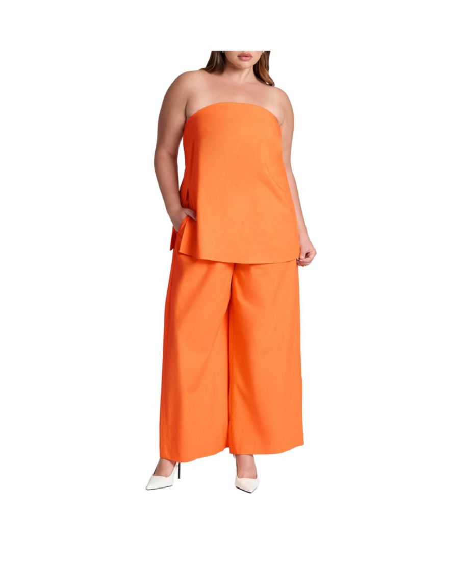 

Женские льняные брюки больших размеров с широкими штанинами ELOQUII, Bright orange