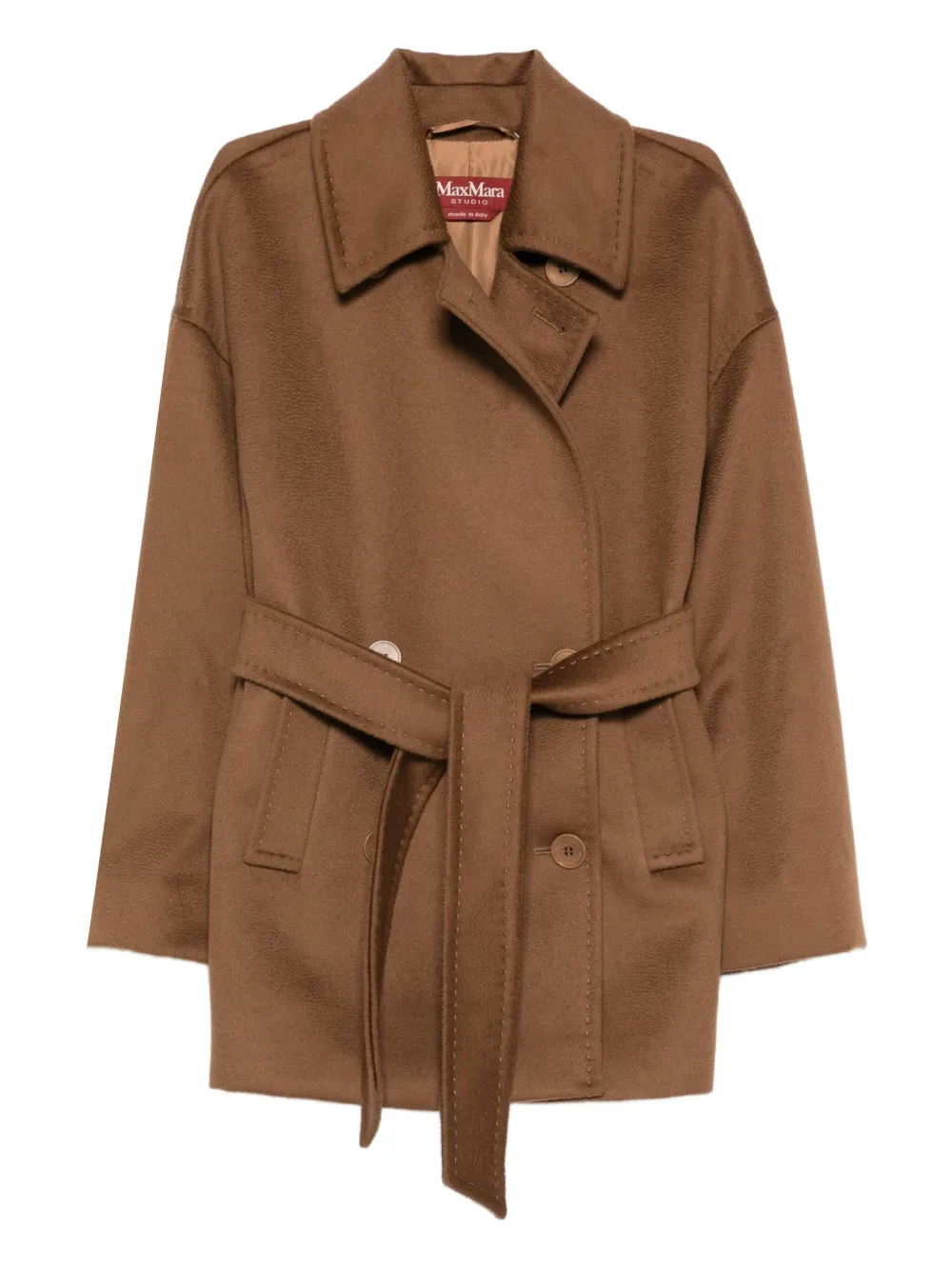 

Двубортное пальто с поясом MAX MARA, коричневый