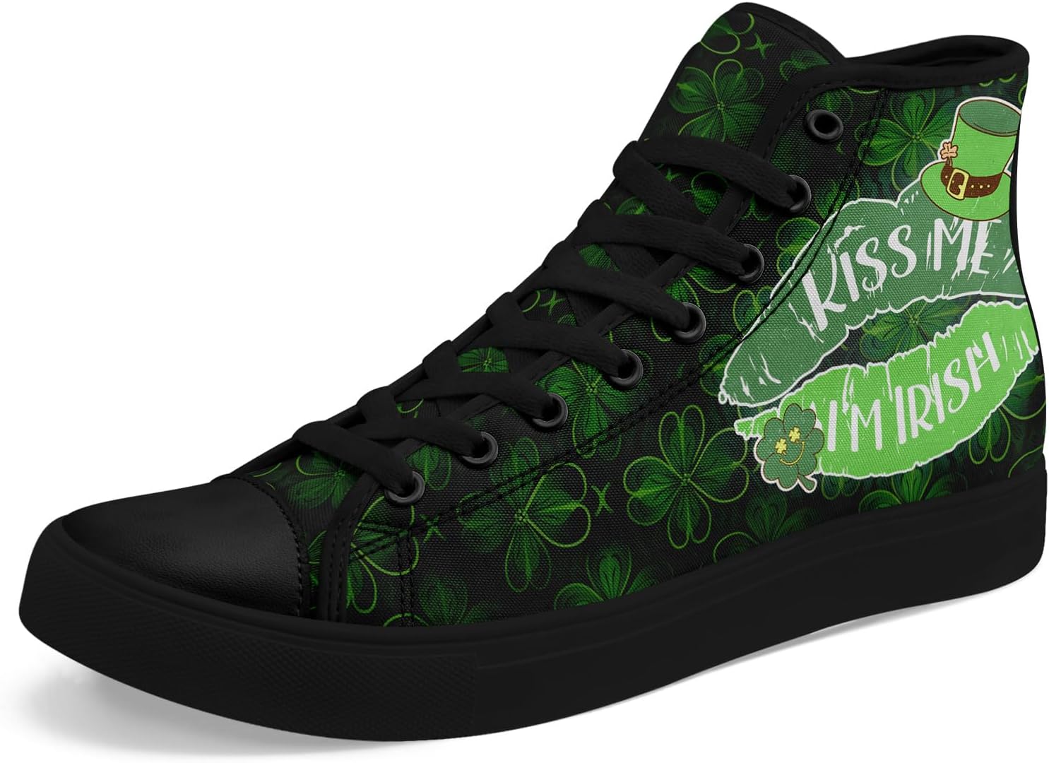 

Унисекс кеды на высокой подошве из канвы - зеленый дизайн «Счастливая клеверная шапка», удобная и стильная повседневная обувь из канвы для мужчин Coolcustomize