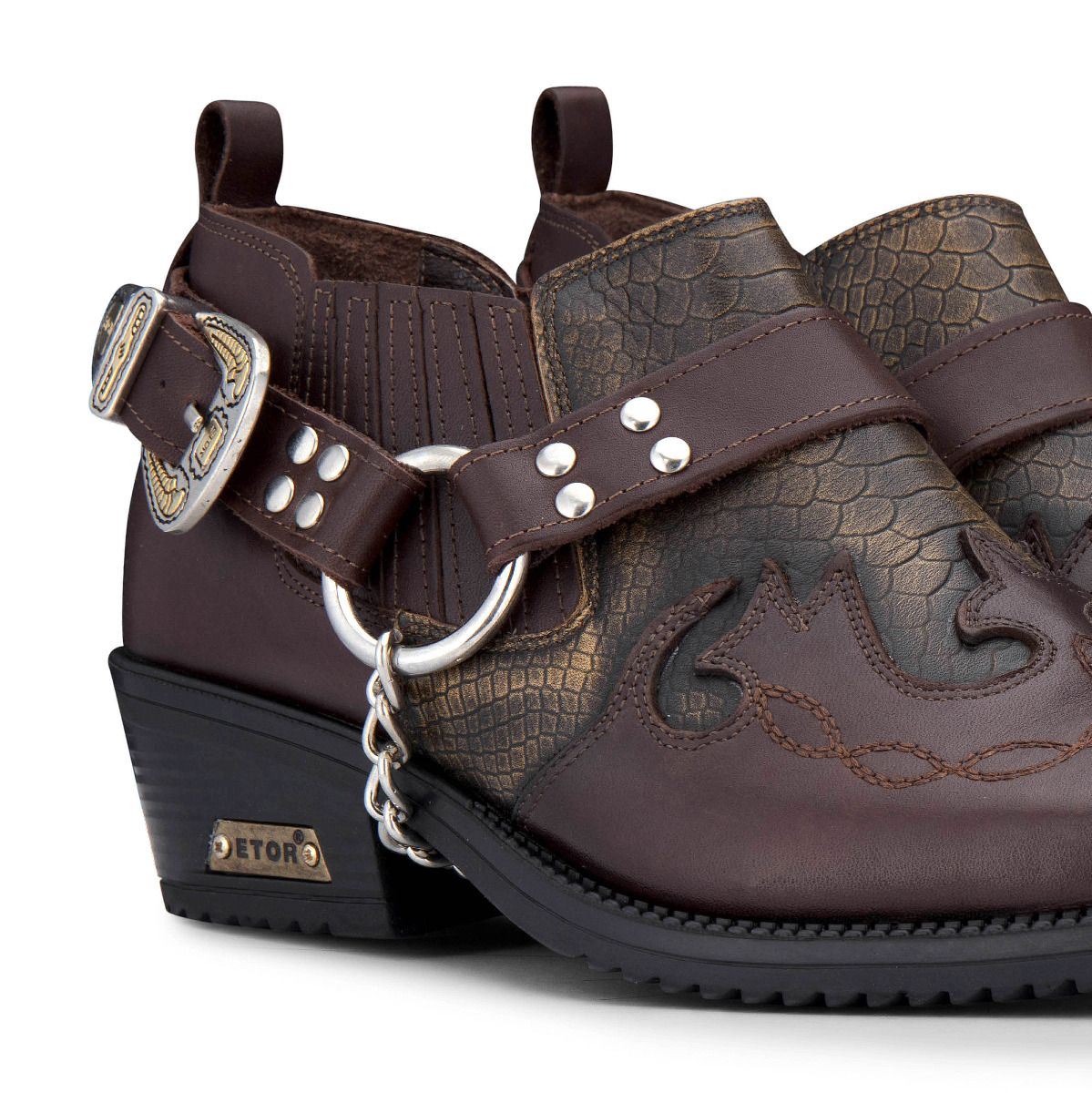 Мужские коричневые кожаные байкерские туфли Winklepicker в стиле змеиной кожи Infinity Leather — фото 4