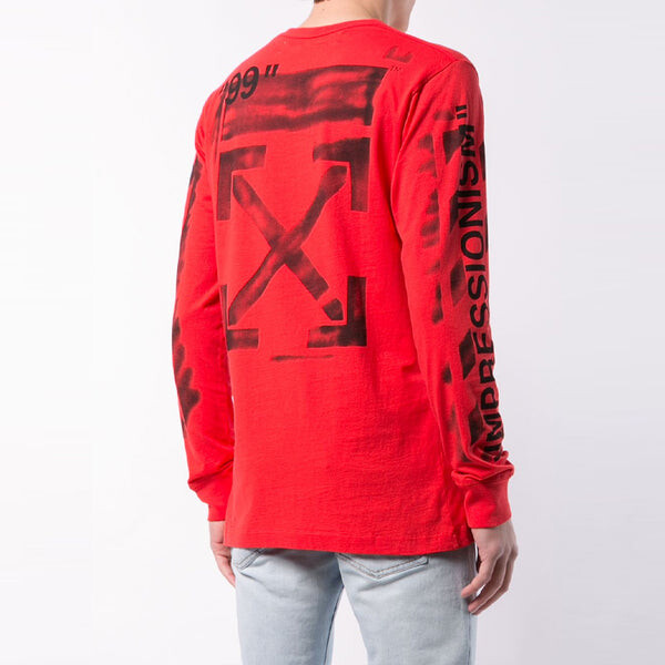 Футболка ss21 logo black arrow graffiti printing long sleeves red Off-White, красный — фото 4
