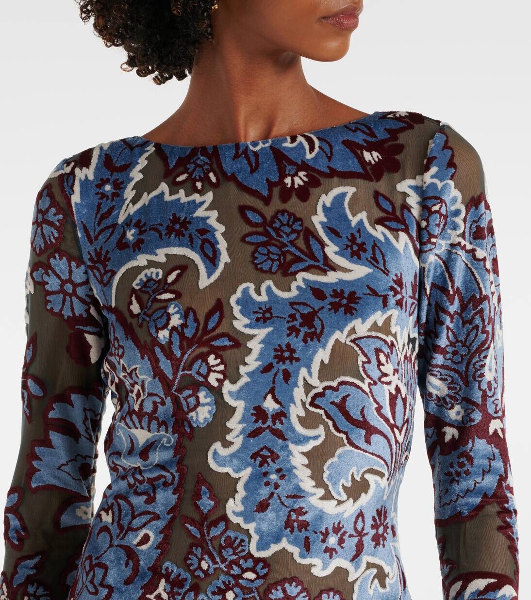 Платье макси из крепового джерси с узором пейсли Etro, цвет multicolour on blue base — фото 4