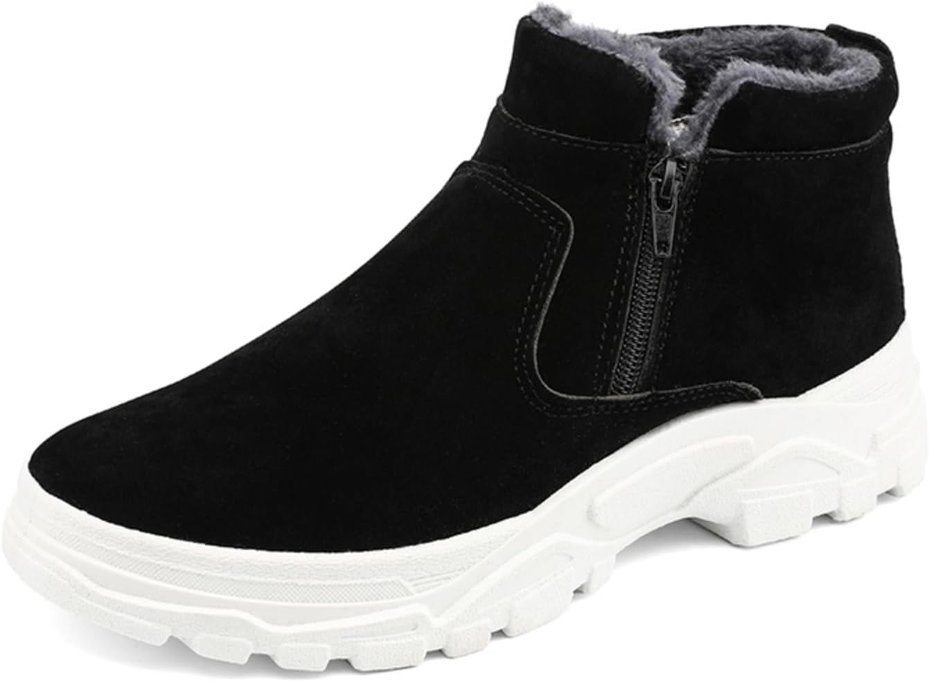 

Мужские зимние снегоступы с искусственным мехом внутри, термальные замшевые ботинки до щиколотки с боковой молнией для холодной погоды, с толстой подошвой из резины для повседневной ходьбы Kelibasi, черный